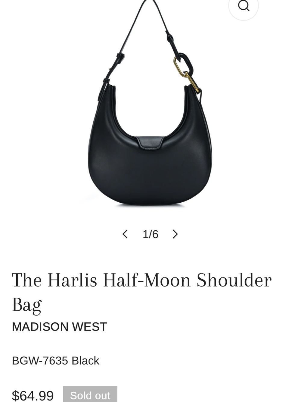 Madison West Harlis Half-Moon Shoulder Bag — Black - Picture 3 of 5